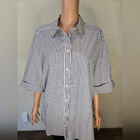 Zara Blue and White Striped Shirt Tunic Style Dress Oversized Size Small Medium - Picture 5 of 14